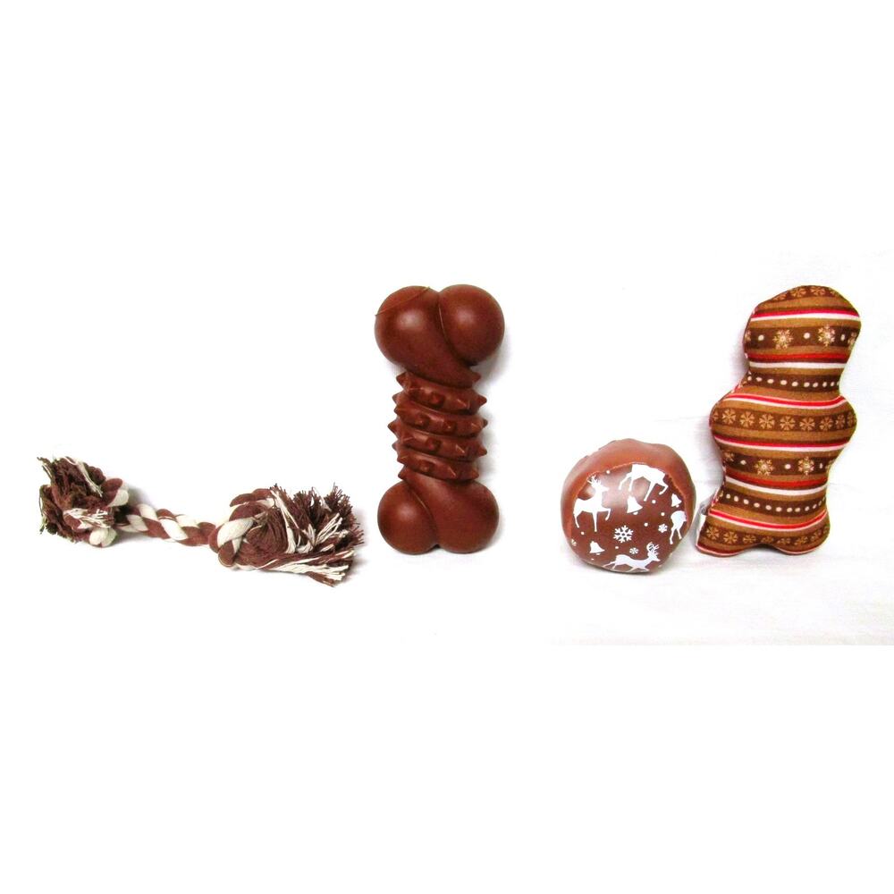 Dog Toys Bundle (4‑Pack) Squeaky Bone, Ball, Plush & Rope Small/Medium Dogs